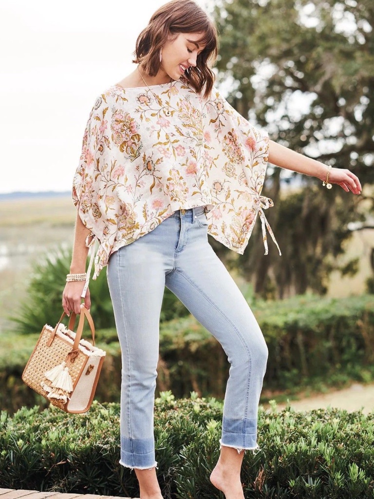 Women's Laurel Poncho Jane Jardinere Cream In Ivory By Spartina 449 M/L